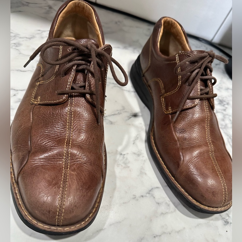 Johnston and Murphy brown leather dress shoes men’s size 9.5 sheepskin lace up - Picture 2 of 7
